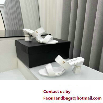 Chanel Lambskin  &  Imitation Pearls Mules G45685 White 2024